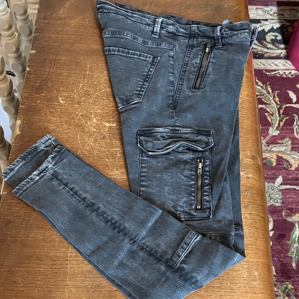 3/30$ Zara Skinny Black Acid Wash Cargo Moto Jeans – Size 2 / 24